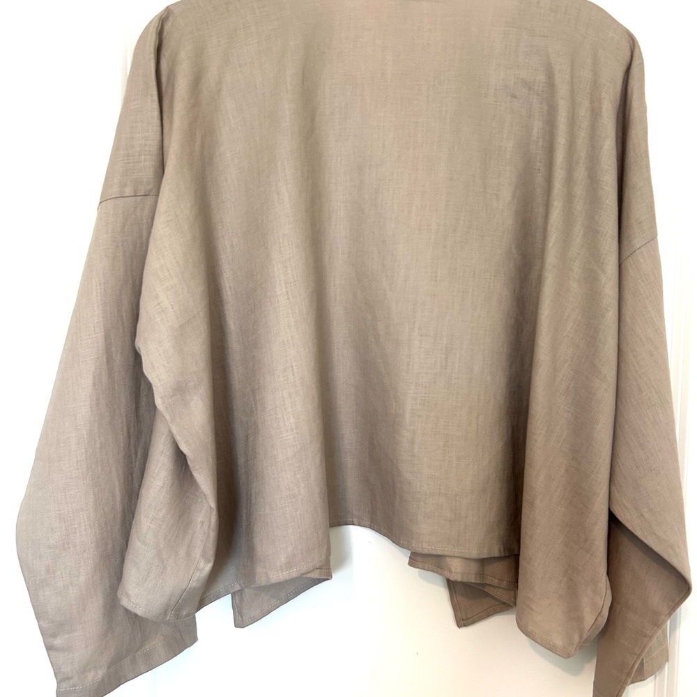 Womens PLANET Lauren G Tan 100% Linen Open Front Cardigan Sweater Top One Size - Picture 2 of 7